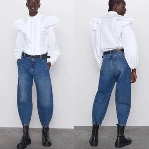 Zara Horseshoe Barrel Denim Relaxed Fit Midrise Jeans | Size 4 | Stylish Tapered